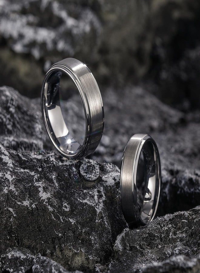 Greenpod 6mm Tungsten Wedding Bands for Men Women Silver Stepped Edge Matte Brushed Center Promise Ring for Him Size 10.5 - Image 3